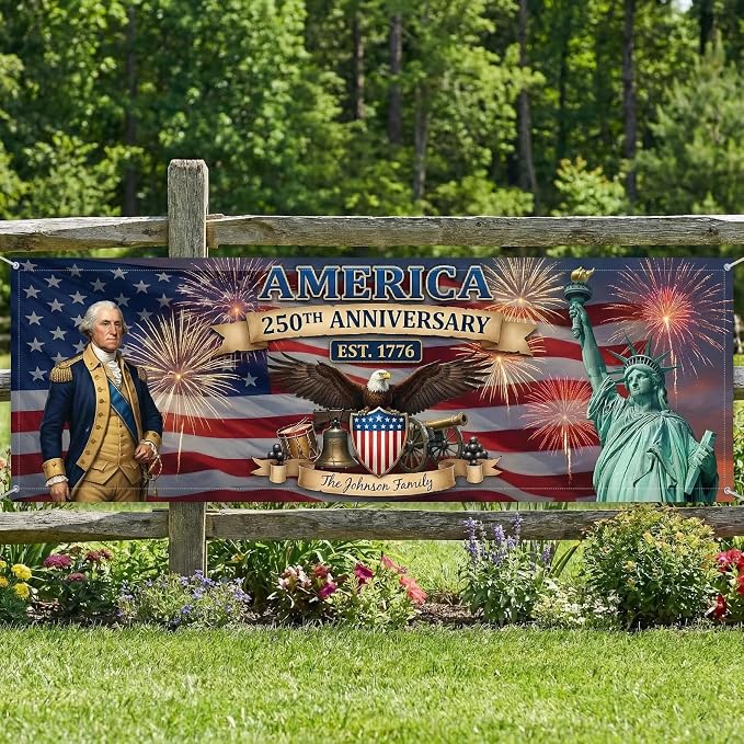 Personalized 250 Years of Freedom USA Banner 1776-2026, Patriotic American by LOVELYPOD