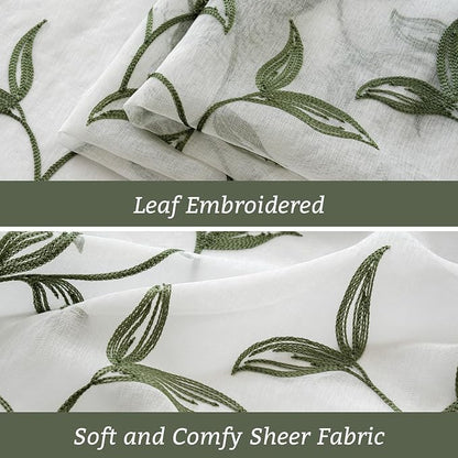 Sheer Curtains Boho Leaf Floral Embroidered Green 54Wx84L | Light Filtering - Image 6