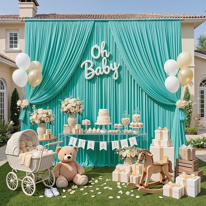 10ft x 10ft Wrinkle Free Turquoise Backdrop Curtains - Image 8