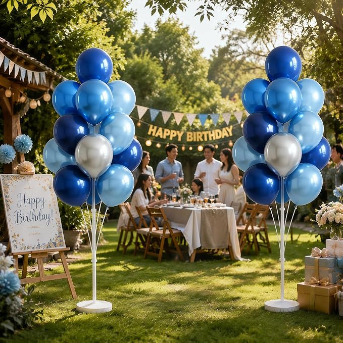2 Sets of Chrome Blue Sliver Balloon Column Stand Kit, - Image 9