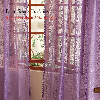 Sutuo Home Lavendar Boho Lace Curtains 72 inch Lengh - Image 3