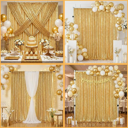 Gold Sequin Backdrop Curtains 6 Pcs 2ftx8ft Gold Curtains Background | Glitter - Image 2