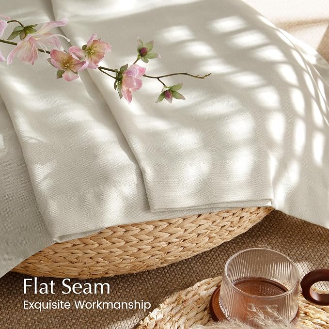 NICETOWN Bone White Linen Sheer Bedroom Curtains, Grommet Thick Flax Semi Sheer - Image 6