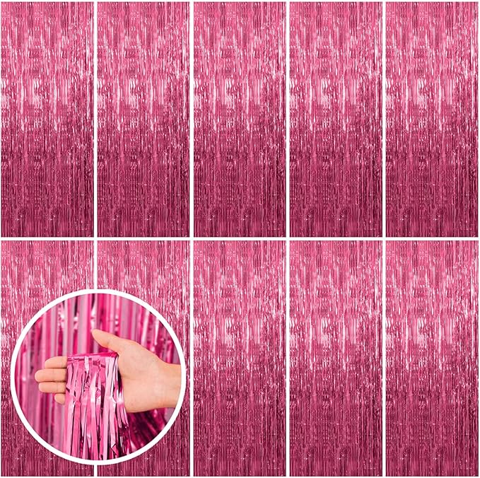 BOMSI 10 Pack Pink Backdrop Party Decorations Tinsel Curtain Party Backdrop by BOMSI
