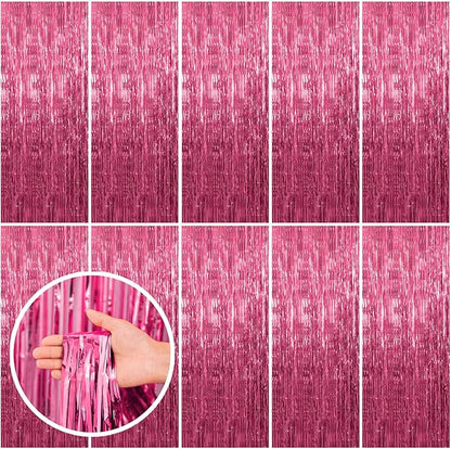 BOMSI 10 Pack Pink Backdrop Party Decorations Tinsel Curtain Party Backdrop by BOMSI