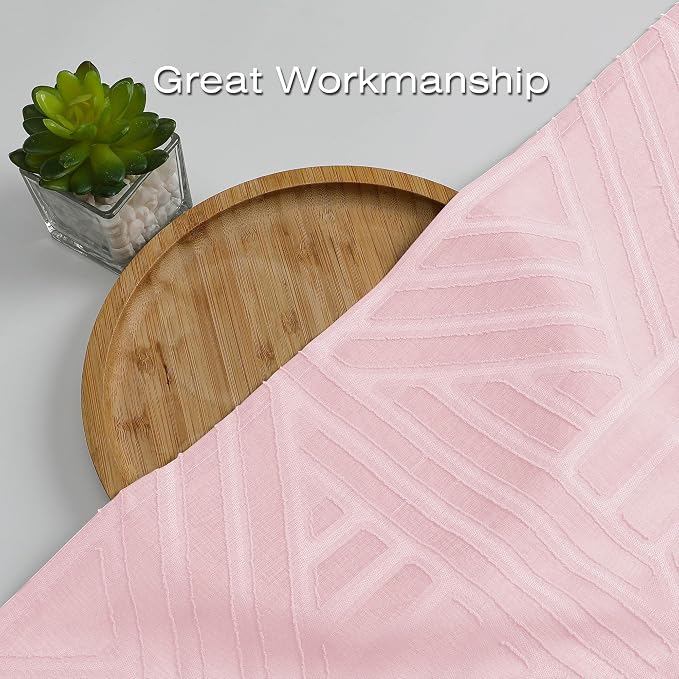 Simplebrand Blush Semi Sheer Curtains 54 Inch Length 2 Panels, Geometric - Image 6