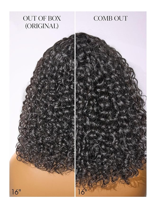 LUVME HAIR Curly Deep Wave Glueless Lace 100% Human Hair Short Wigs 14 Inches Pre Cut Plucked Hd Lace Wig Ready To Go Natural Color Bleached Knots Side Part Black Wigs 14 Inches