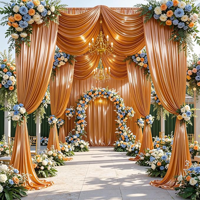 40x10ft Rust Orange Glitter Backdrop Curtain - Image 3