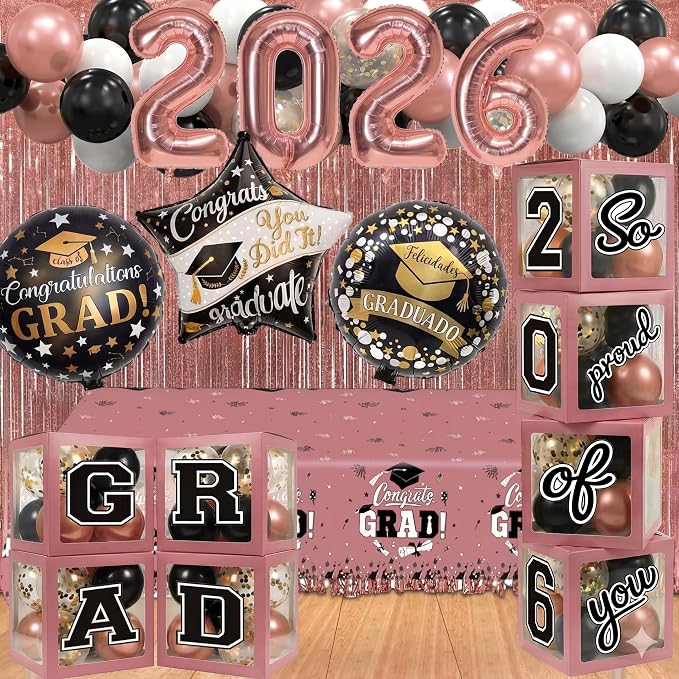 Black and Pink Graduation Decorations Class of 2026 by UJoyant