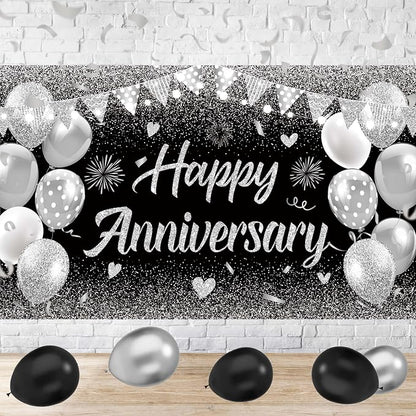 Black Silver Happy Wedding Anniversary Banner - Image 4