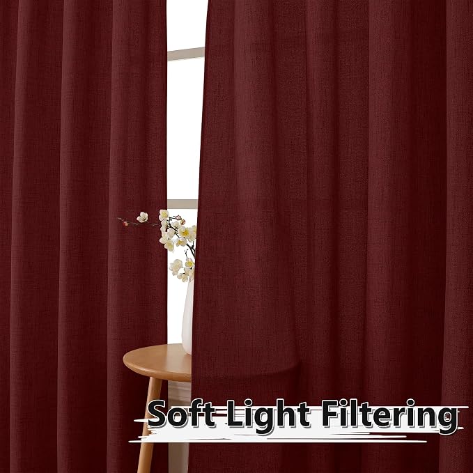 Tollpiz Linen Curtains Bedroom Rod Pocket Semi Sheer Curtain Burlap Light - Image 2
