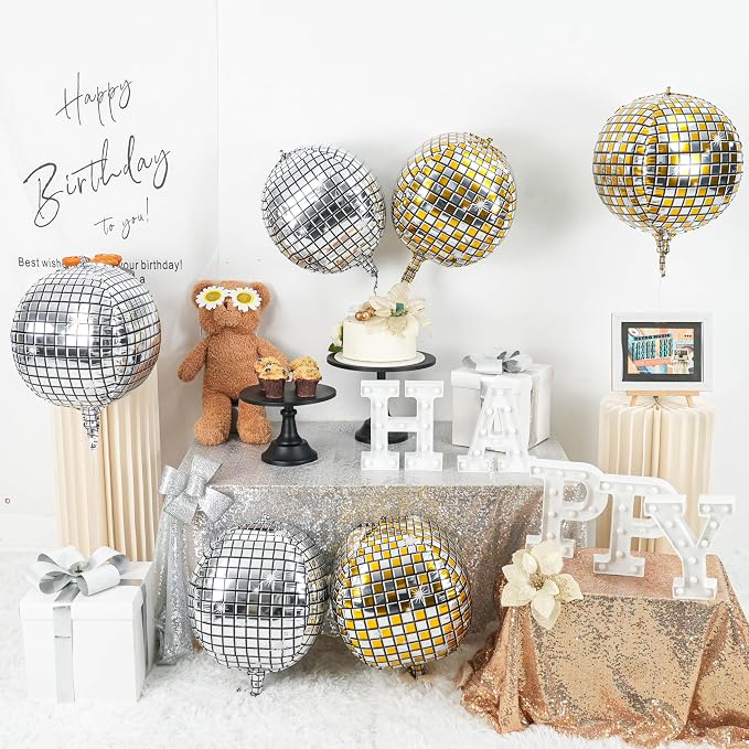 6pcs 22 Inch Gold and Silver Disco Ball Balloons - Image 3