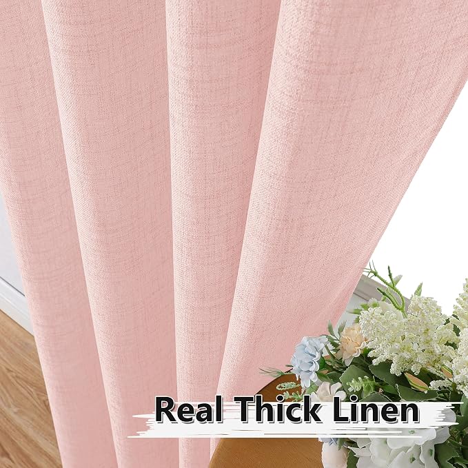 Tollpiz Linen Curtain Bedroom Rod Pocket Semi Sheer Curtains Burlap Light - Image 3