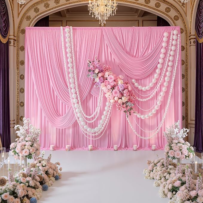 30ft x 10ft Wrinkle Free Pink Backdrop Curtains, 6 Panels 5x10ft Polyester - Image 3
