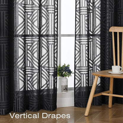 Simplebrand Black Semi Sheer Curtains 96 Inches Long 2 Panels, Light Filtering - Image 5