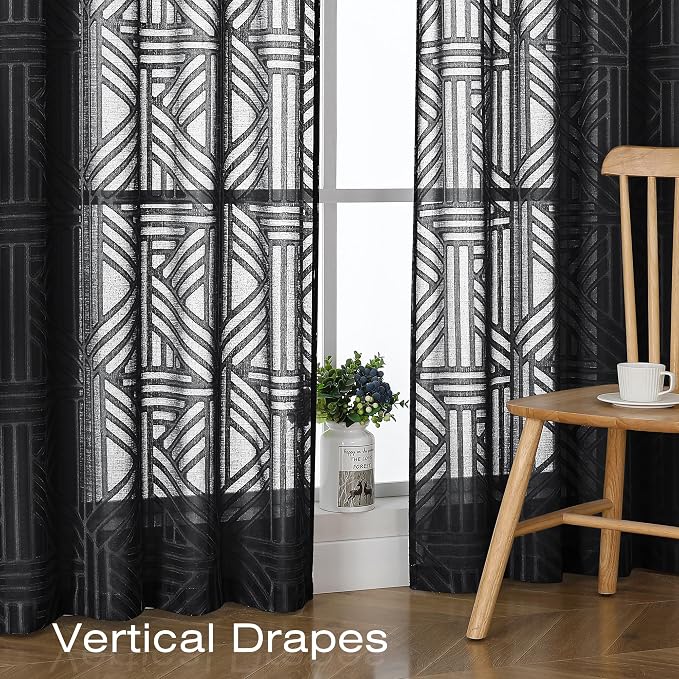 Simplebrand Black Semi Sheer Curtains 84 Inches Long 2 Panels, Light Filtering - Image 5
