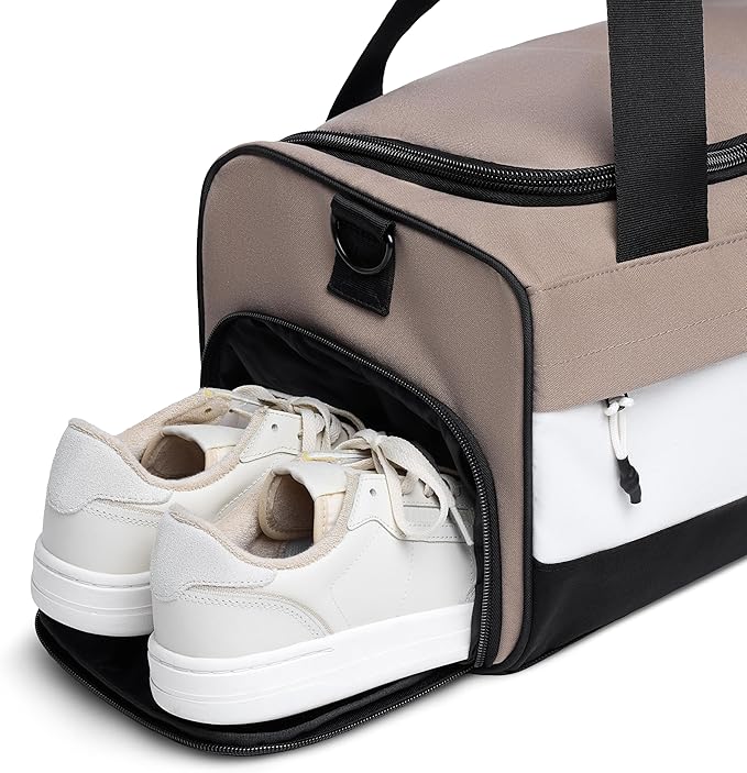 Vooray 22L Boost Duffel Bag – Small Travel & Sports Gym Bag for Women and Men with Shoe Pocket, Weekender for Overnight Football, Travel, Hospital Stays or Workout, Neutral Color Block