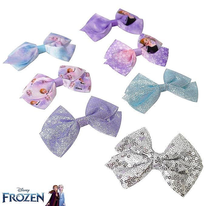 Disney Frozen II Girls 7 Piece Princess Hair Bow Set, Alligator Clip, Accessories for Ages 3+