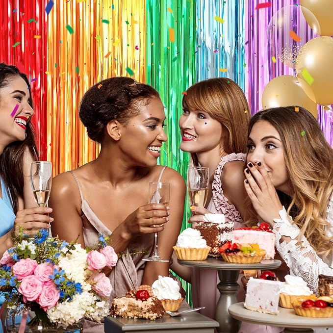 Crosize 2 Pack Rainbow Party Streamers Backdrop, 3.3 x 9.9 ft | Tinsel Foil - Image 5