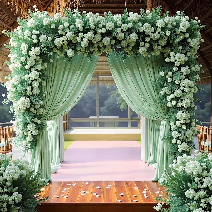 Asee'm Sage Green Backdrop Curtains Drapes - Image 4