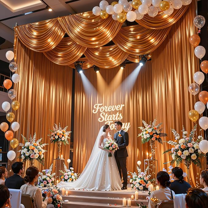 20x10ft Rust Orange Glitter Backdrop Curtain - Image 2