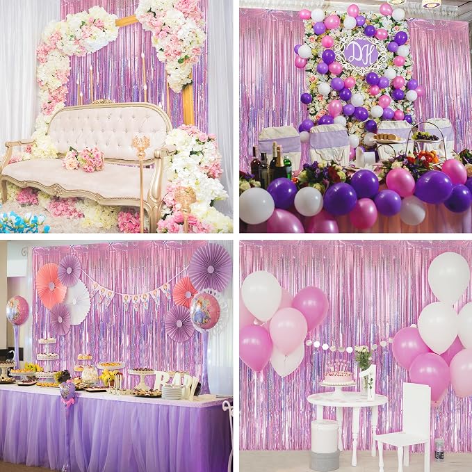 Crosize 2 Pack Laser Pink Party Streamers Backdrop, 3.3 x 9.9 ft | Tinsel Foil - Image 5
