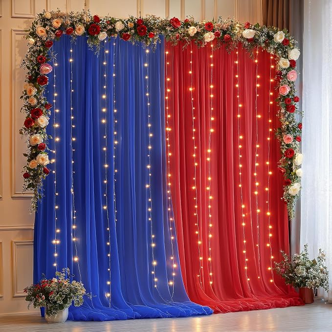 10x10ft Royal Blue Red Tulle Backdrop Curtain by Partisky