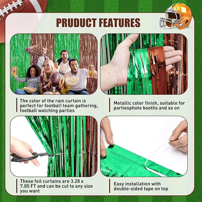 Browm and Green Fringe Curtain Party Streamers 2Pack 3.3 x 8.3 Ft Foil Fringe - Image 7