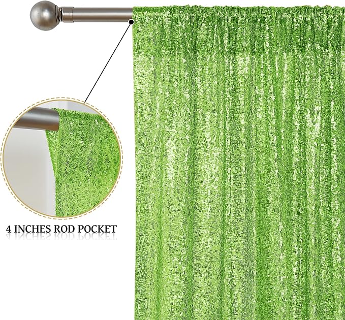 Sugargirl Apple Green Sequin Backdrop Curtain 2 Panels 2FTx8FT Glitter Apple - Image 5