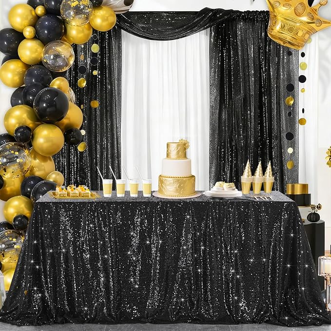 Black Sequin Curtains Backdrop 6 Pcs 2FTx8FT Shiny Curtains Drapes | Glitter - Image 5
