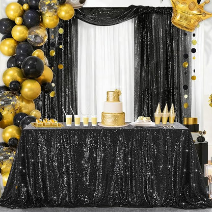 Black Sequin Curtains Backdrop 6 Pcs 2FTx8FT Shiny Curtains Drapes | Glitter - Image 5