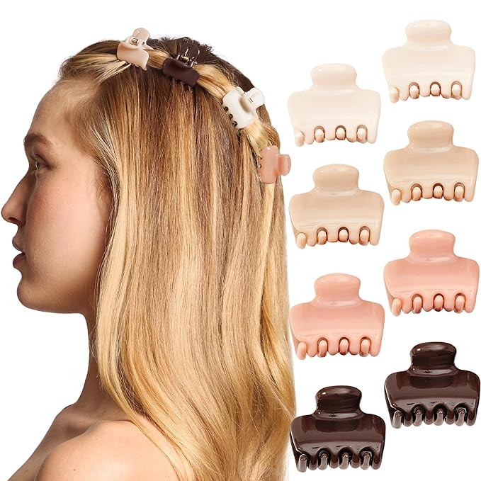 Kitsch Small Hair Clips for Women and Girls – Mini Claw Clips – Hair Accessories – Daily Styling, Recycled | Ideal Gifts for Women, Rosewood – 8pc Set