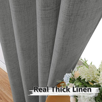 Tollpiz Short Linen Curtains Bedroom Rod Pocket Semi Sheer Curtain Burlap Light - Image 3