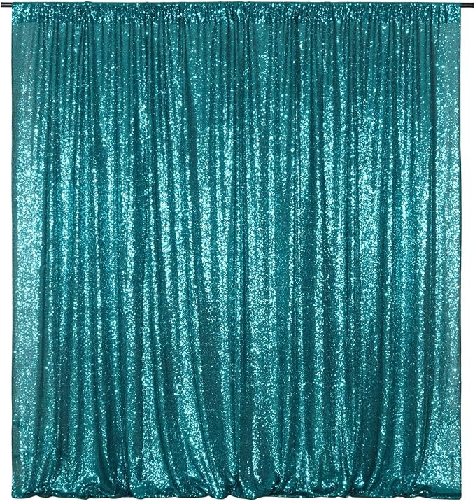 Poise3EHome Teal Sequin Backdrop, 8FT x 10FT Sequin Photography Backdrop Curtain by Poise3EHome