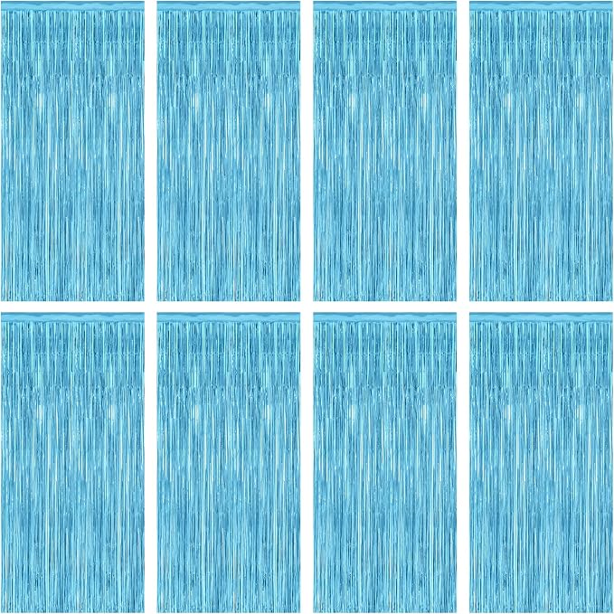 8 Pack Party Decorations, 3.28 FT x 7.05 FT Party Streamer, Metallic Sky Blue by ZATAYE