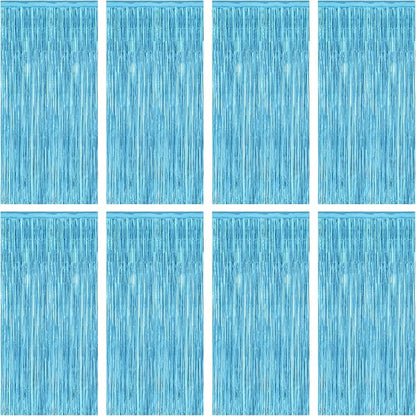8 Pack Party Decorations, 3.28 FT x 7.05 FT Party Streamer, Metallic Sky Blue by ZATAYE