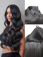 LUVME Invisible Clip in Hair Extensions Body Wave Real Human Hair, Remy Hair Clip ins for Women, Natural Human Hair, 22 inch 110g 6Pcs, Natural Black