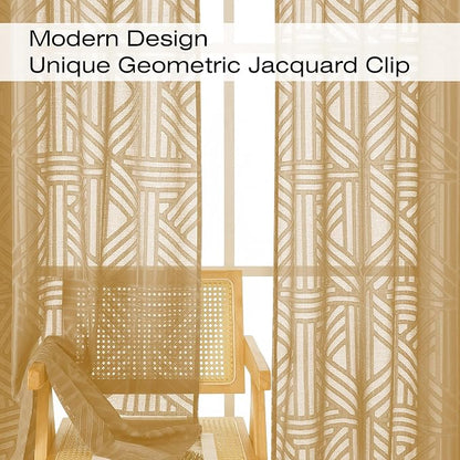 Simplebrand Semi Sheer Gold Curtains 30 Inch Length 2 Panels, Geometric - Image 4