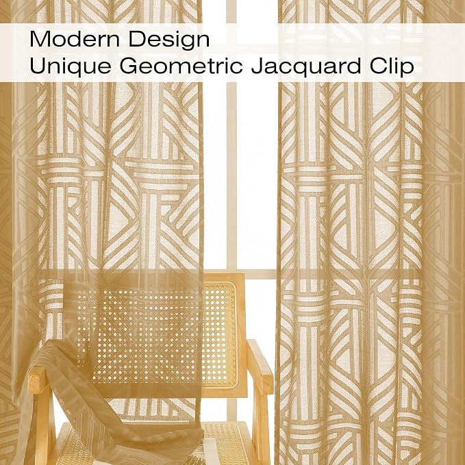 Simplebrand Gold Sheer Curtains 72 Inch Length 2 Panels - Image 3