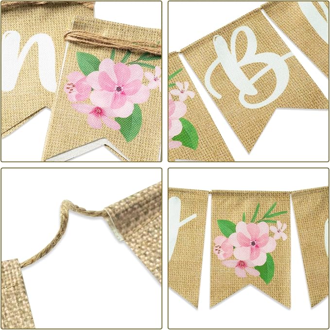 ANGOLIO 2Pcs Floral Baby in Bloom Baby Shower Burlap Banner Decoration Wall - Image 3