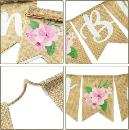 ANGOLIO 2Pcs Floral Baby in Bloom Baby Shower Burlap Banner Decoration Wall - Image 3
