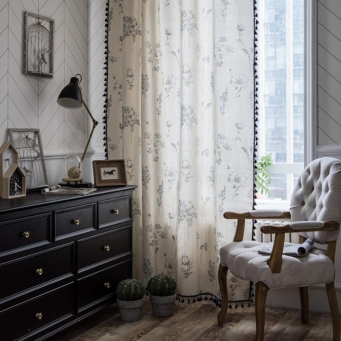 Sutuo Home Boho Curtain with Handmade Tassels, Rod Pocket Window Treatment - Image 2