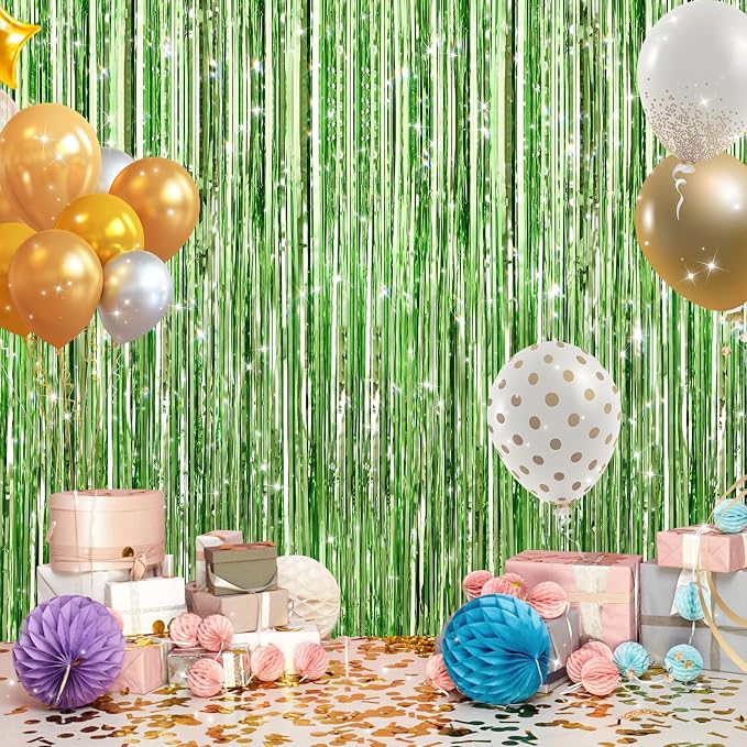 GCB 2Pack Light Green Foil Curtain Backdrop Green Metallic Tinsel Foil Fringe - Image 6