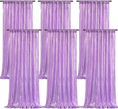 Lavender Sequin Curtains Backdrop 6 Pcs 2FTx8FT Shiny Shimmer Fabric | Glitter by B-COOL
