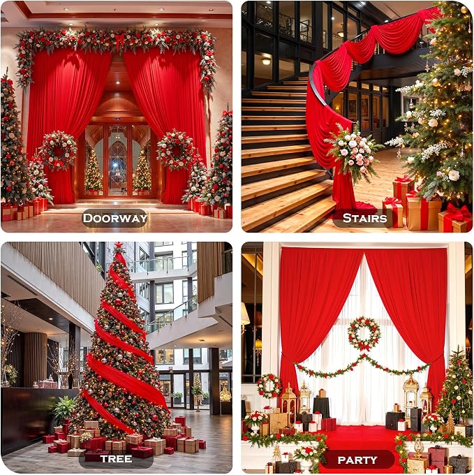 10ft×12ft Red Backdrop Curtain for Wedding Parties, 2 Panels Wrinkle Free - Image 7