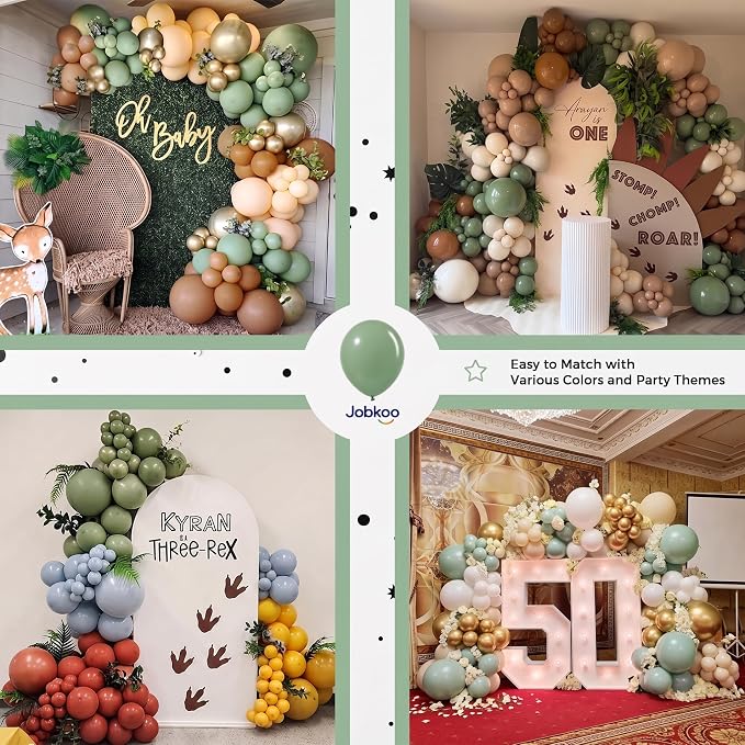 Jobkoo Sage Green Balloons 12 Inch, Eucalyptus Olive Vintage Green Balloon | - Image 6