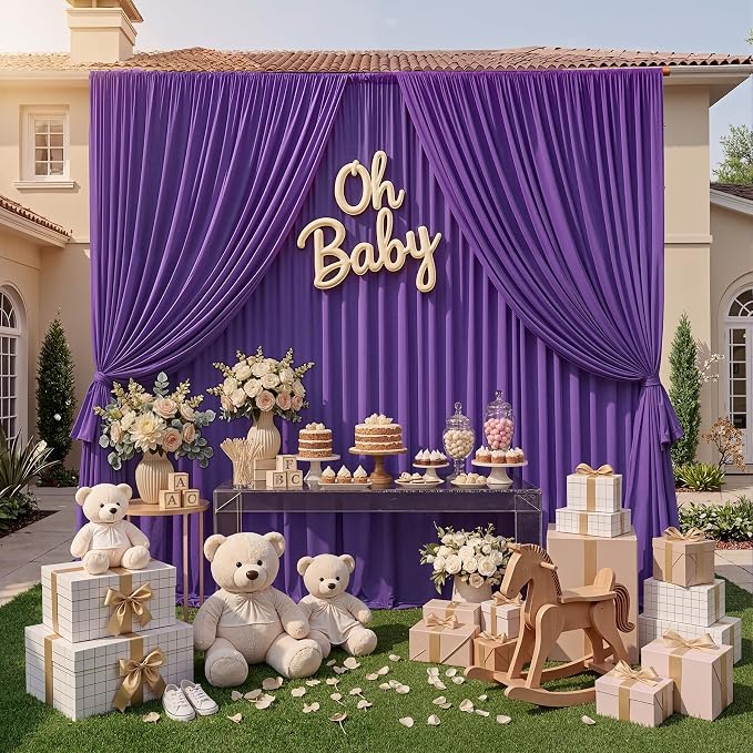 10ft x 10ft Wrinkle Free Purple Backdrop Curtain - Image 5