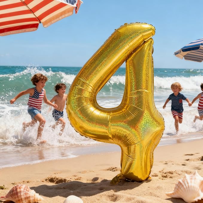 Jonhamwelbor 40 Inch Laser Gold 4 Balloon Number Foil Mylar Giant Balloon - Image 5