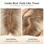 Large MONO Top Hair Toppers for Women Remy Human Hair 14 Inch 6"x7" Big Base Partial wig Cover Thinning Hair or Loss No Bangs Natural Wiglets(Light Blonde Mixed Brown)