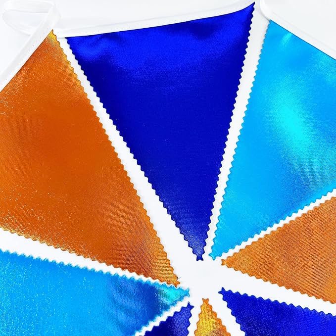 Orange Blue Party Decorations Metallic Fabric Triangle Pennant Flag Bunting - Image 3